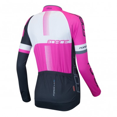 Cyklistický dres FORCE LUX dámský dlouhý rukáv růžový