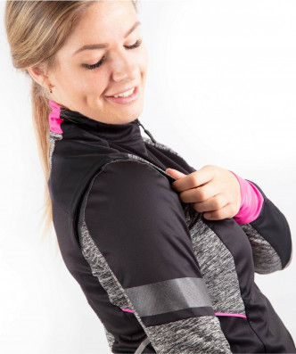 Dámská softshellová bunda Rogelli BLISS, černo-šedo-reflexní růžová