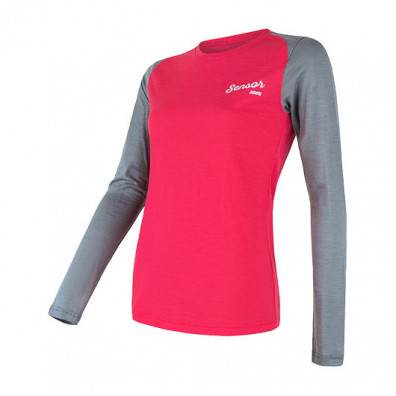 SENSOR MERINO ACTIVE PT LOGO DÁMSKÉ TRIKO DLOUHÝ RUKÁV MAGENTA/ŠEDÁ