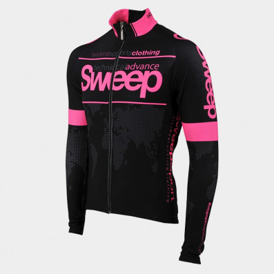 SWEEP CYKLISTICKÝ DRES ELITE CYKLO-D017 S DLOUHÝM RUKÁVEM ČERNO/RŮŽOVÝ FLUO