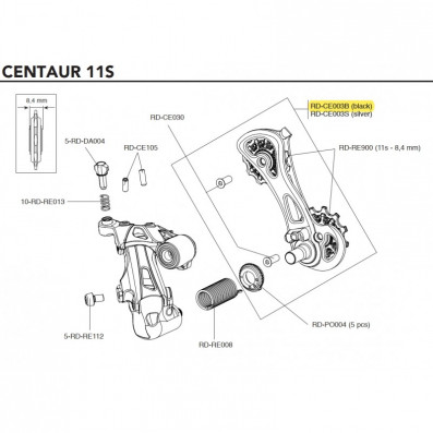 Vodítko přehazovačky CENTAUR 11s, střední, černé