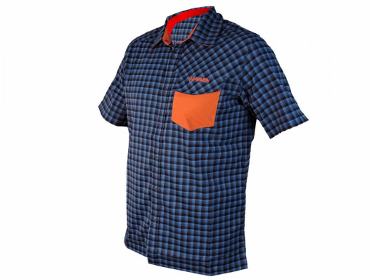 Košile krátká pánská HAVEN Agness Slimfit modrá/oranžová