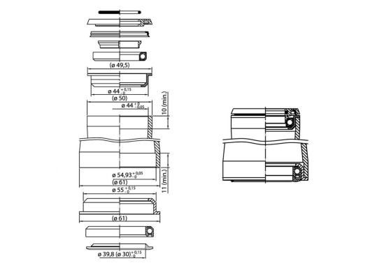 Řízení Neco H-385 semi-integrované Tapered 1 1/8"-1 1/2" A-Head 55 mm