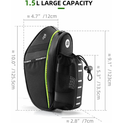 Taška RB podsedlová kapacita 1,5L so zeleným LED páskem, černá