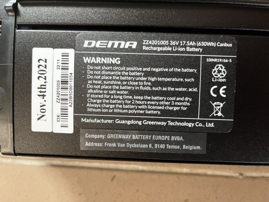 Baterie Greenway integr. 17.5Ah/36V, 390mm CANbus