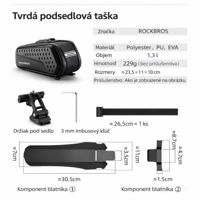 Taška RockBros podsedlová s blatníkem, 1,3l, černá