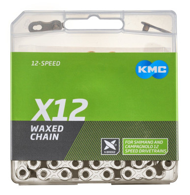 ŘETĚZ KMC X12 STŘÍBRNO/ČERNÝ WAXED BOX