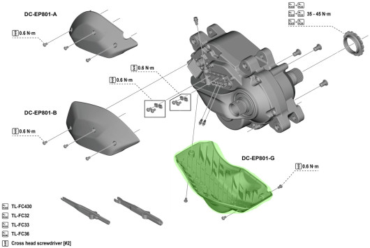 Kryt spodního motoru shimano STEPS DC-EP801-G pro EP801/EP600/EP500
