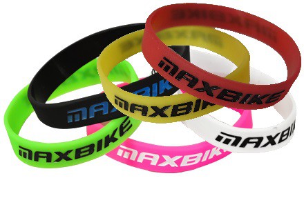 Silikonový náramek Maxbike růžový / bílé logo