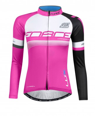 Cyklistický dres FORCE LUX dámský dlouhý rukáv růžový